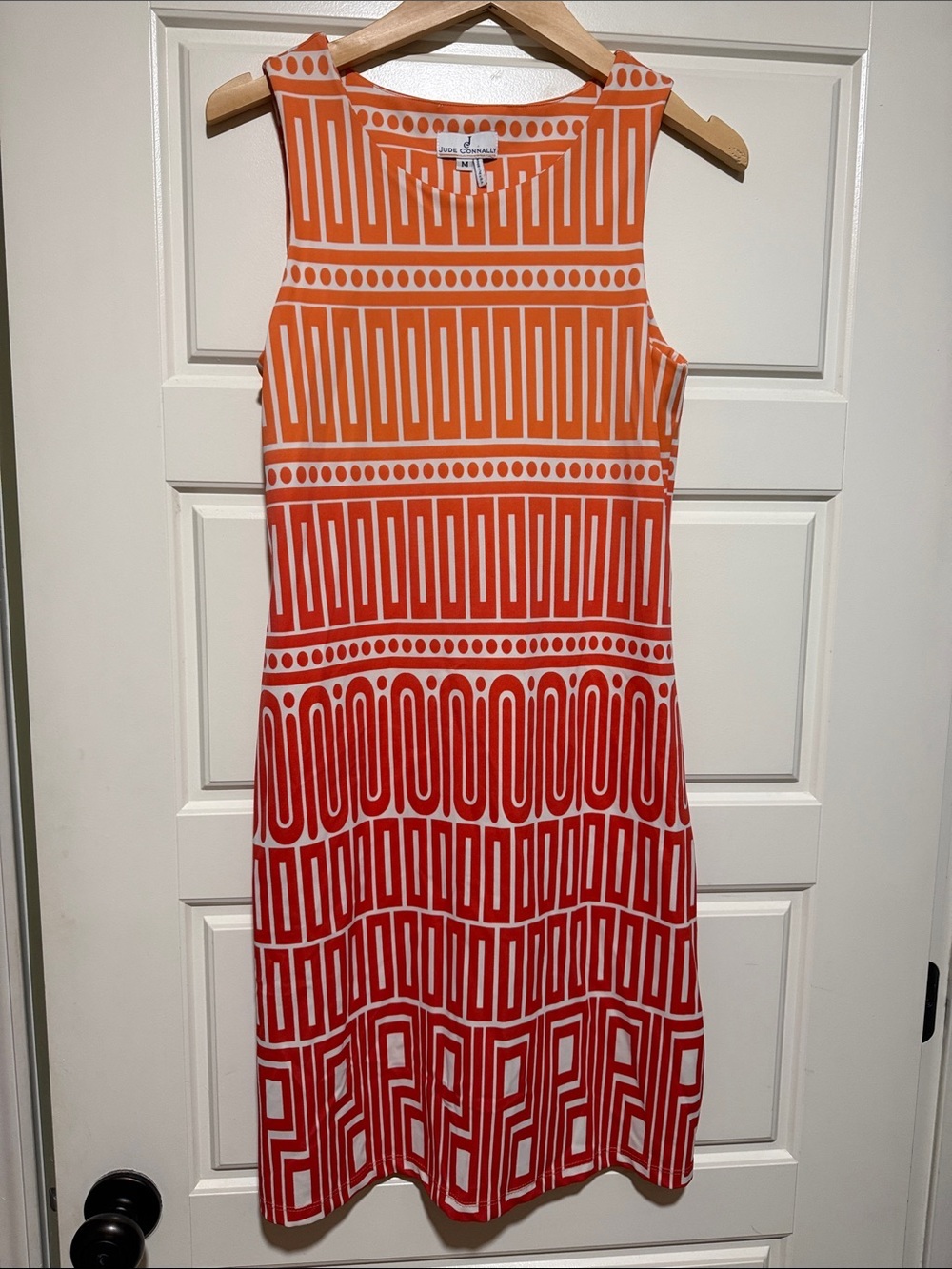 Jude Connally Orange to Red Geometric Midi Dress ombre M knee length sheath